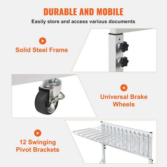 Vevor Mobile Blueprint Storage Rack Στήριγμα 12 Pivot Brackets 240 Lbs