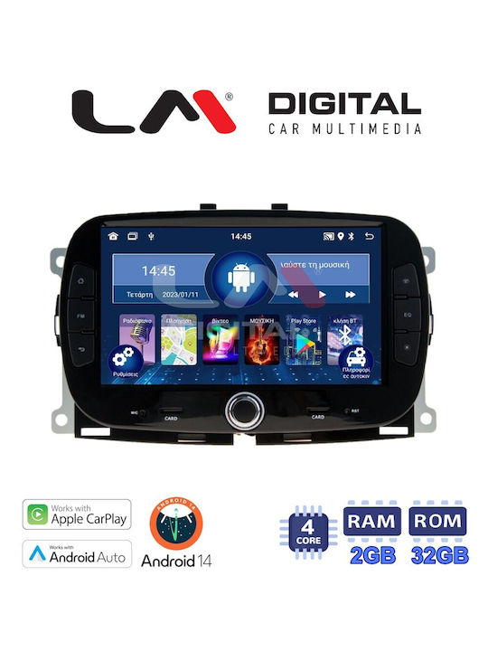 LM Digital Ηχοσύστημα Αυτοκινήτου για Fiat 500 2016> (Bluetooth/USB/WiFi/GPS/Apple-Carplay/Android-Auto) με Οθόνη Αφής 9"