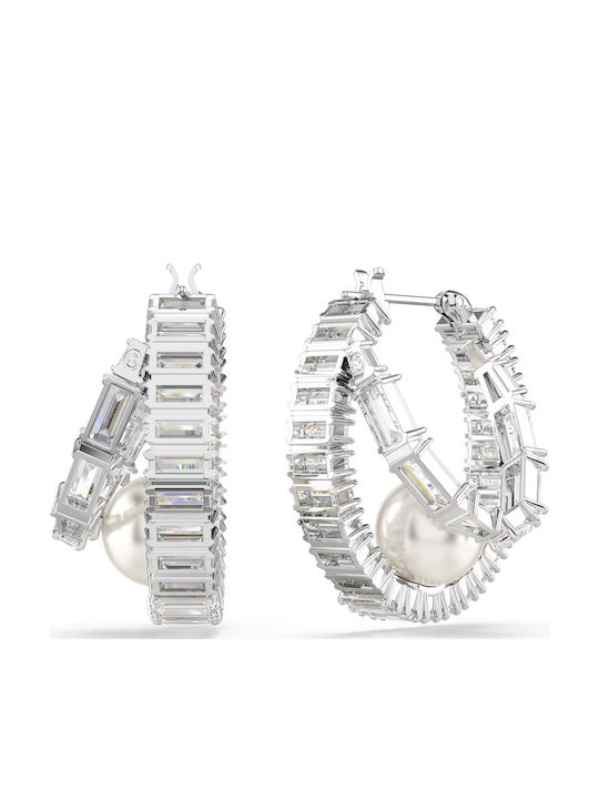 Swarovski x Ariana Grande Crystal Pearl Baguette Earrings Hoops made of Silver with Stones & Pearls
