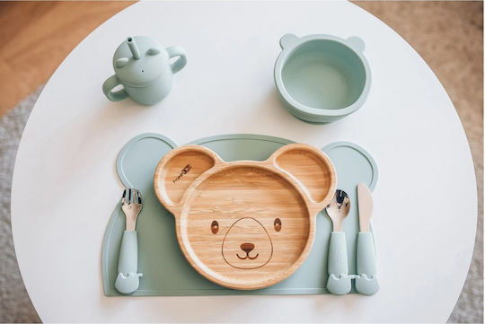FreeOn Baby Set with Fork made of Metal for 6+ months Green 3pcs