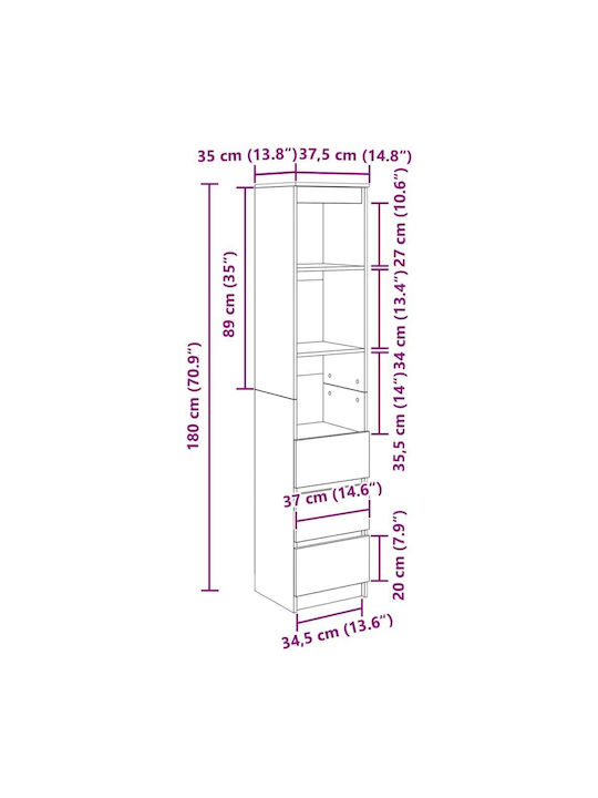 Bibliothek Grau Sonoma 37.5x35x180cm