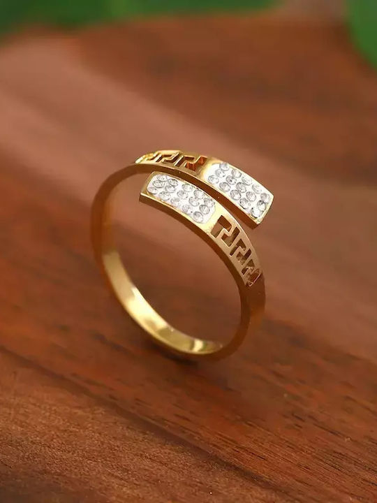 Ring with Zircon made of Steel Gold Plated