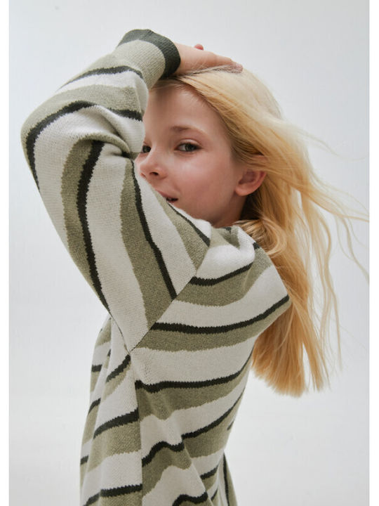 Children's Dress Long Sleeve Knitted Animal Print Haki