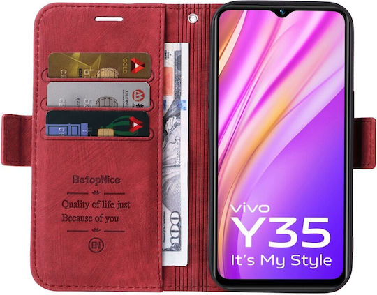 Betopnice Brieftasche Leder Rot (Vivo Y22s)