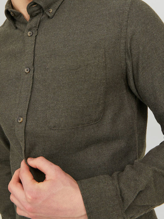 Melange Long-sleeved Flannel Shirt Rosin