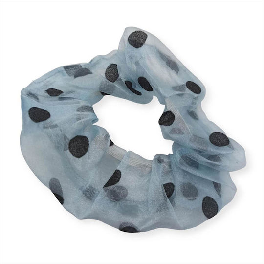 Blue Polka Dot Tulle Hair Scrunchie