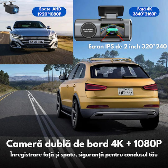Set Camera DVR Auto 4K cu Ecran 2" pentru Parbriz & Camera de Marsarier