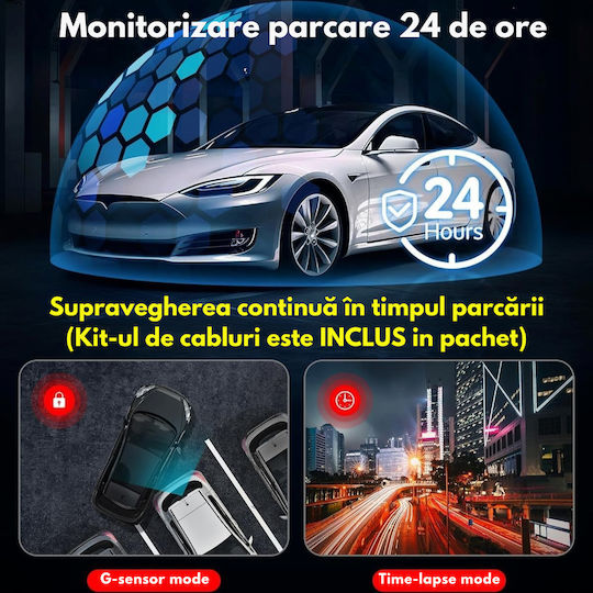 Set Camera DVR Auto 4K cu Ecran 1.47" pentru Parbriz & Camera de Marsarier