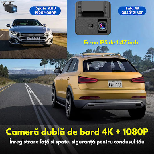 Set Camera DVR Auto 4K cu Ecran 1.47" pentru Parbriz & Camera de Marsarier