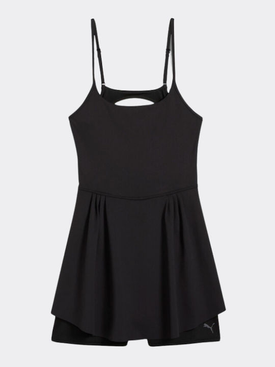 Summer Mini Athletic Dress with Spaghetti Straps Black
