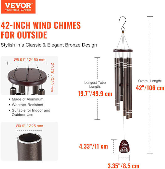 Vevor Decorative Wind Chimes Garden Metal JSFLZS42INCHJ4LJ9V0