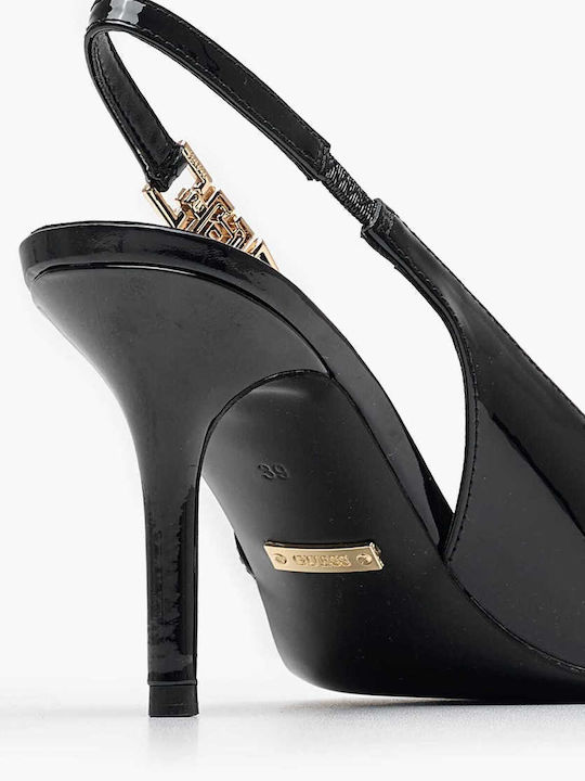 Leather Black Heels with Strap Nassha