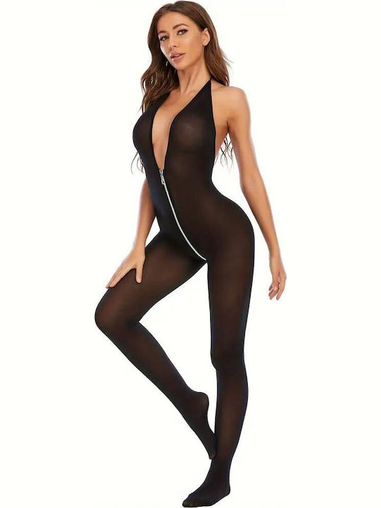 Annamu Black Zipper Bodystocking A-1021