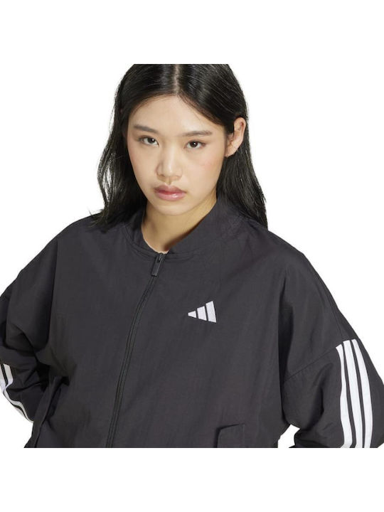 Essentials 3-stripes Κοντό Γυναικείο Μπουφάν για Χειμώνα Μαύρο