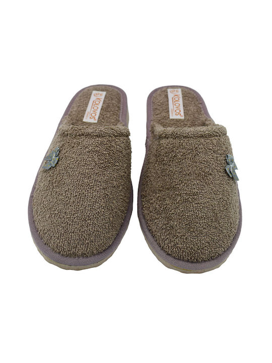 Kolovos Closed Terry Women's Slippers in Brown color