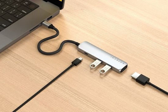 Satechi USB-C Docking Station με HDMI 4K PD Ασημί (ST-P4SS)