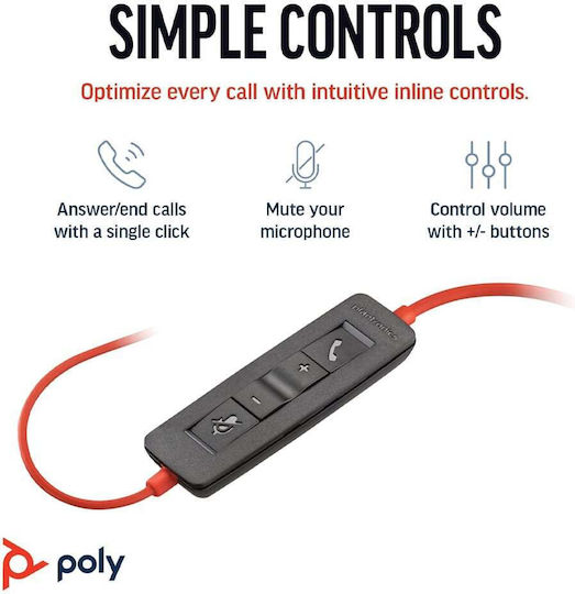 Poly Blackwire 3220 On Ear Multimedia Headphone with Microphone USB-A / USB-C