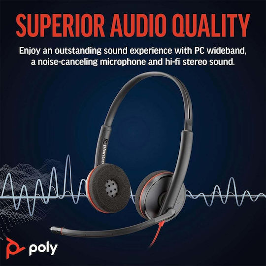 Poly Blackwire 3220 On Ear Multimedia Headphone with Microphone USB-A / USB-C