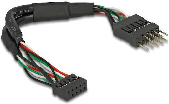 DeLock USB 2.0 Stiftleiste Buchse 2,00 mm 10-polig auf USB 2.0 Stiftleiste Stecker 2,54 mm 10-polig 12 cm (41977)