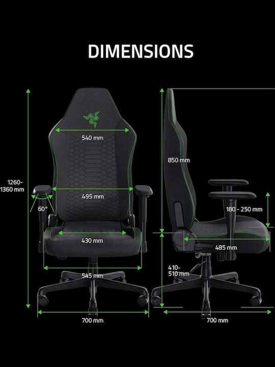 Razer ISKUR V2 X Геймърски стол с регулируеми подлакътници Черен