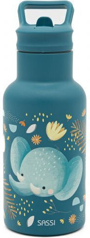 Sassi Junior Elephant Elephant Детска Бутилка За Вода Неръждаема Стомана Със Сламка Сив 500ml