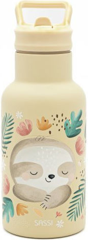 Sassi Junior Sloth Детска Бутилка За Вода Неръждаема Стомана Със Сламка Сива 350ml