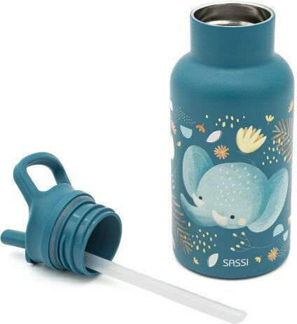 Sassi Junior Elephant Elephant Детска Бутилка За Вода Неръждаема Стомана Със Сламка Сив 500ml