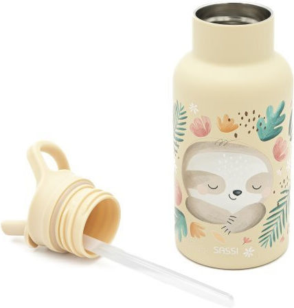 Sassi Junior Sloth Детска Бутилка За Вода Неръждаема Стомана Със Сламка Сива 350ml