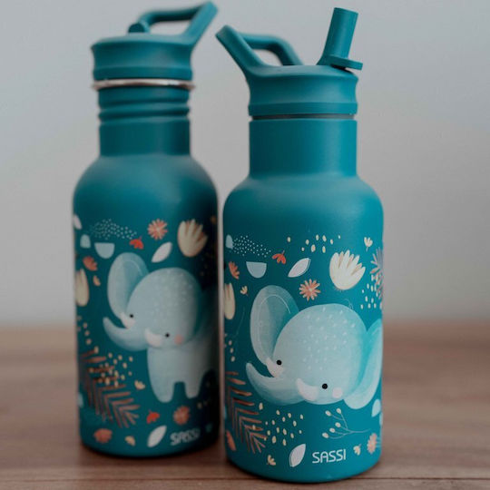 Sassi Junior Elephant Elephant Детска Бутилка За Вода Неръждаема Стомана Със Сламка Сива 350ml