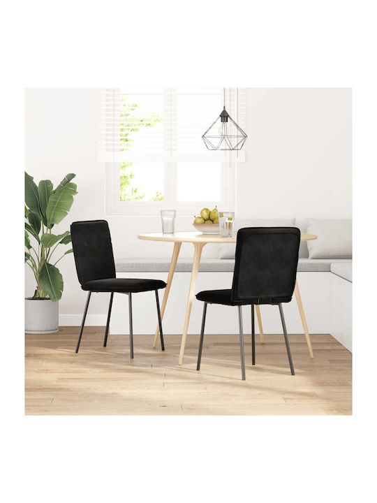 Dining Room Velvet Chair Black Velvet-Black Metal 45x54x83cm 2pcs