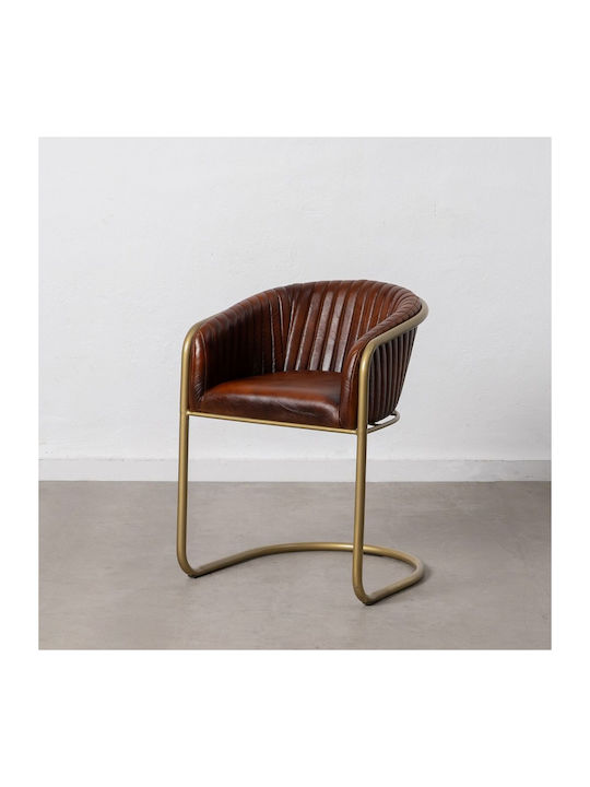 Dining Chair Brown Gold Leather Iron 55 X 53 X 74 Cm