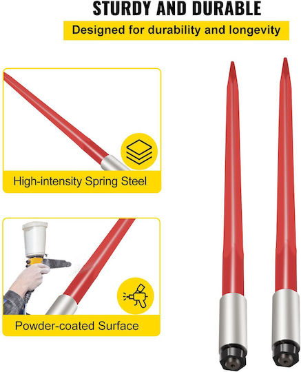 Vevor Pair Hay Spear 39 Inches Bale Spear 3000 Lbs Bale Spike Quick Attach Square Hay Bale Spears 1 3/4 Inches Red Coated Bale Forks Bale Hay Spike Hex Nut and Sleeve Buckets Tractors Loaders