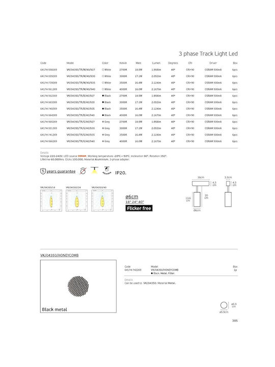 VK Lighting Μονό LED Φυσικό Λευκό Σποτ σε Γκρι Χρώμα