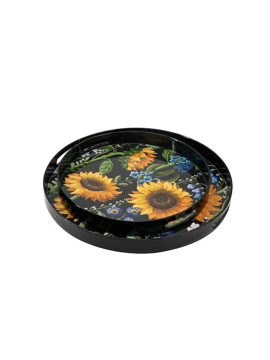 Artekko Plastic Rotund Tavă de Servire cu Mânere în Culoare Negru 46x46x4cm 48623 2buc