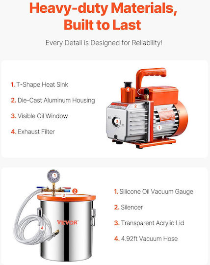 Vevor 5 Gallon Single Stage Pump Degassing Chamber Kit Vacuum Chamber 3.5cfm