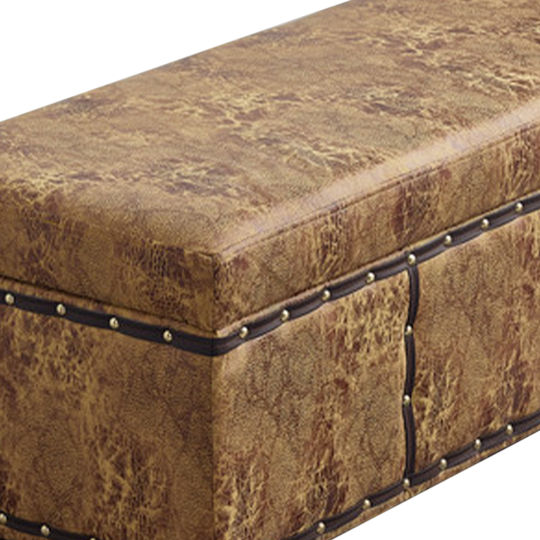 Stool For Living Room With Storage Space Upholstered with Leatherette Mustard 80x43x43cm