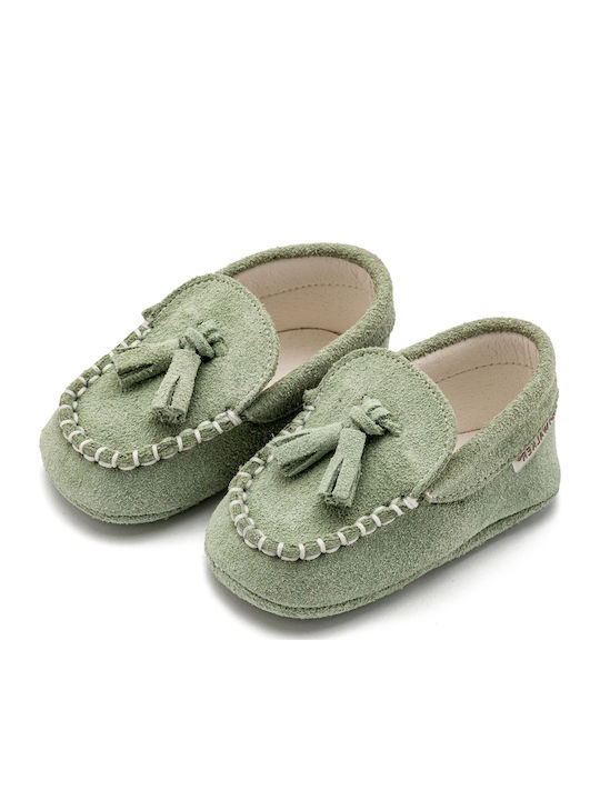 Babywalker Christening Leather Soft Sole Green Moccasins