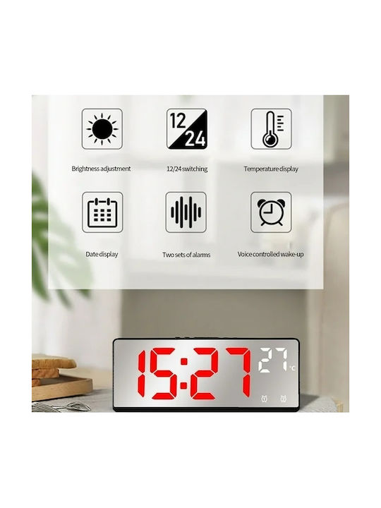 Andowl Ceas De Masă Digital Lcd Cu Ceas Deșteptător Argintiu
