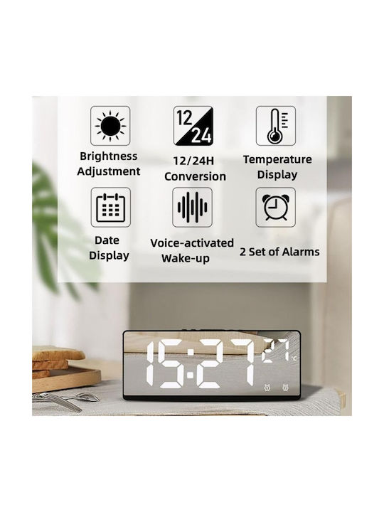 Andowl Ceas De Masă Digital Lcd Cu Ceas Deșteptător Argintiu