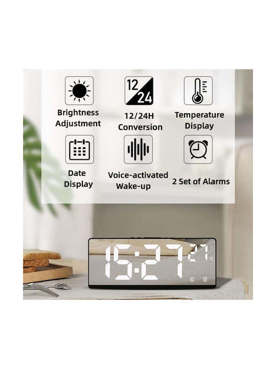 Andowl Ceas De Masă Digital Lcd Cu Ceas Deșteptător Argintiu