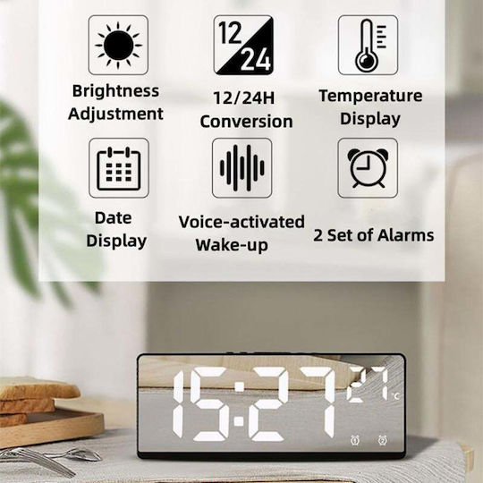 Andowl Ceas De Masă Digital Lcd Cu Ceas Deșteptător Argintiu