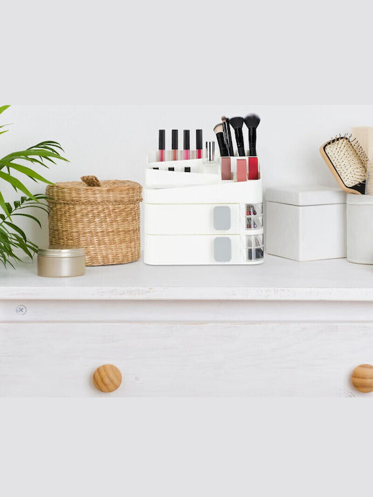 Relaxdays Organizator Cosmetice Cu 2 Sertare Alb 26x21.5x21cm