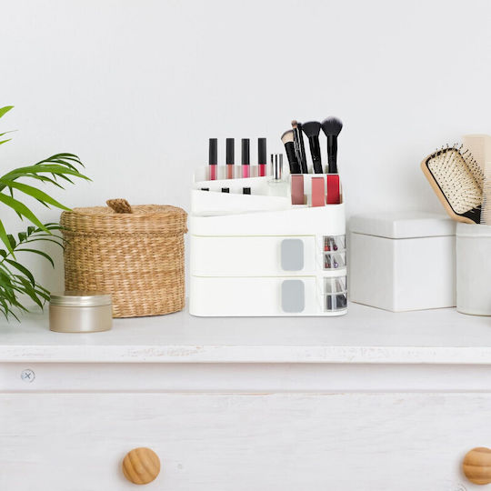 Relaxdays Organizator Cosmetice Cu 2 Sertare Alb 26x21.5x21cm