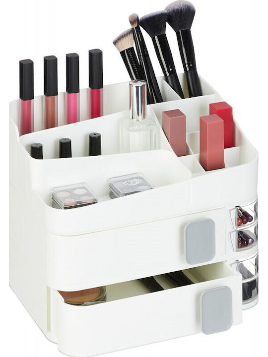 Relaxdays Organizator Cosmetice Cu 2 Sertare Alb 26x21.5x21cm