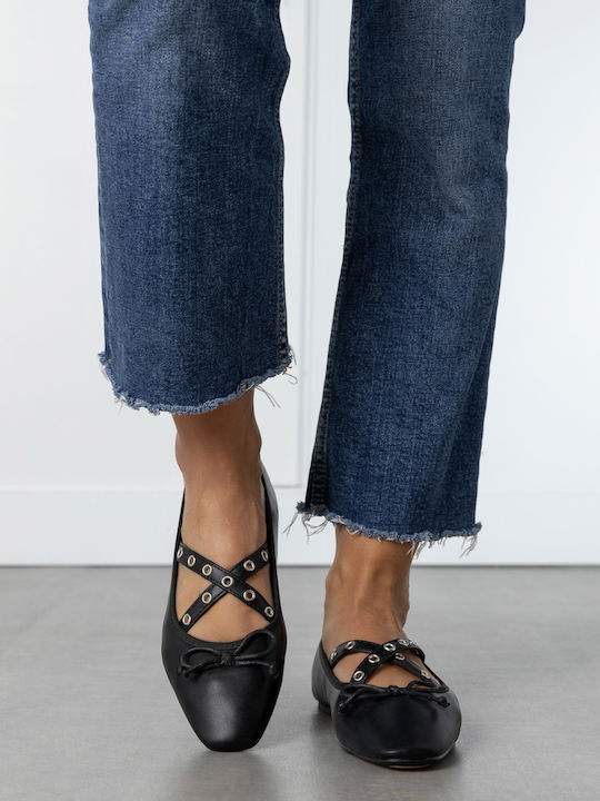 Damen Ballerinas mit Riemen in Schwarz Farbe