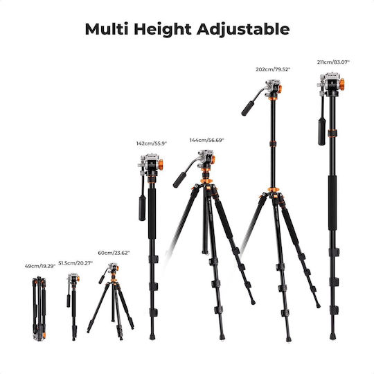 K&F Concept K234A7+FH-03 Aluminum Video Tripod with Fluid Head (KF09.136)