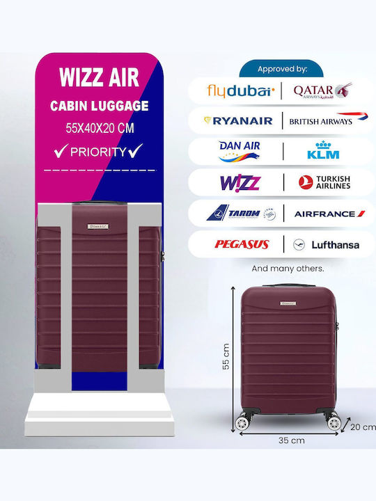 Quasar Line Kabinenreisekoffer Hartschalen Burgundy mit 4 Räder Höhe 55cm