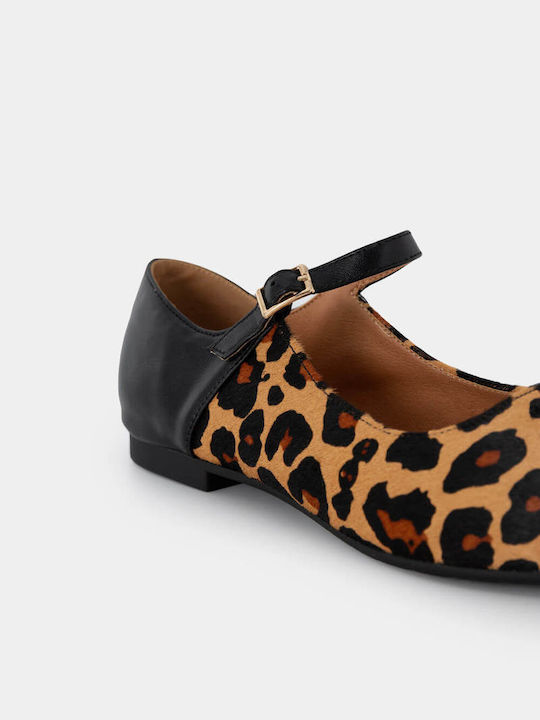 Francesco Milano Leather Pointy Leopard Ballerinas Black