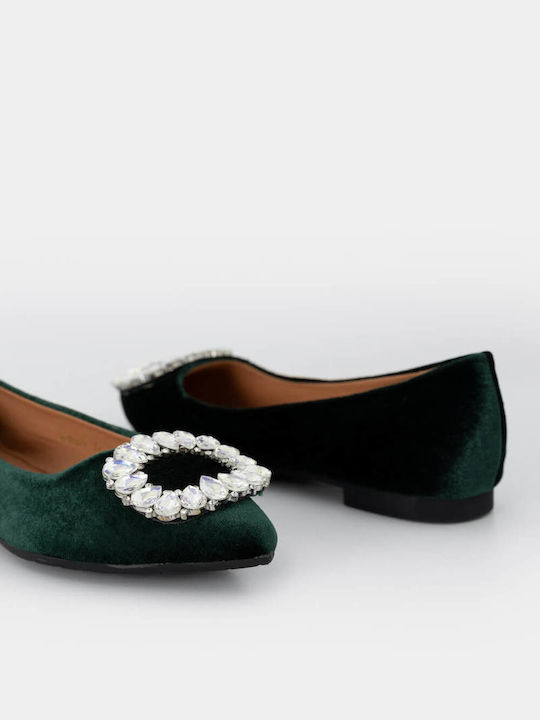 Francesco Milano Leather Pointy Ballerinas Green