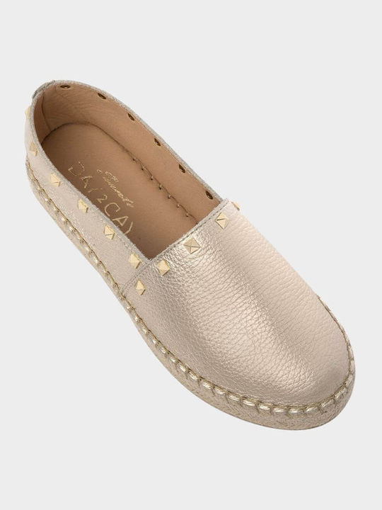 Women's Leather Espadrilles with Studs Gold